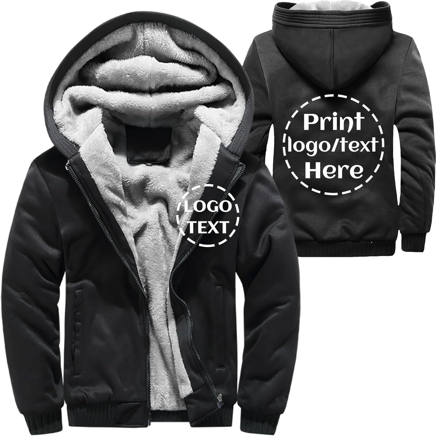 Custom Winter Warm Fleece Jacket Thick Sherpa Lined Zip Up Hoodies Heavyweight Sweatshirt Coat Team Workwear