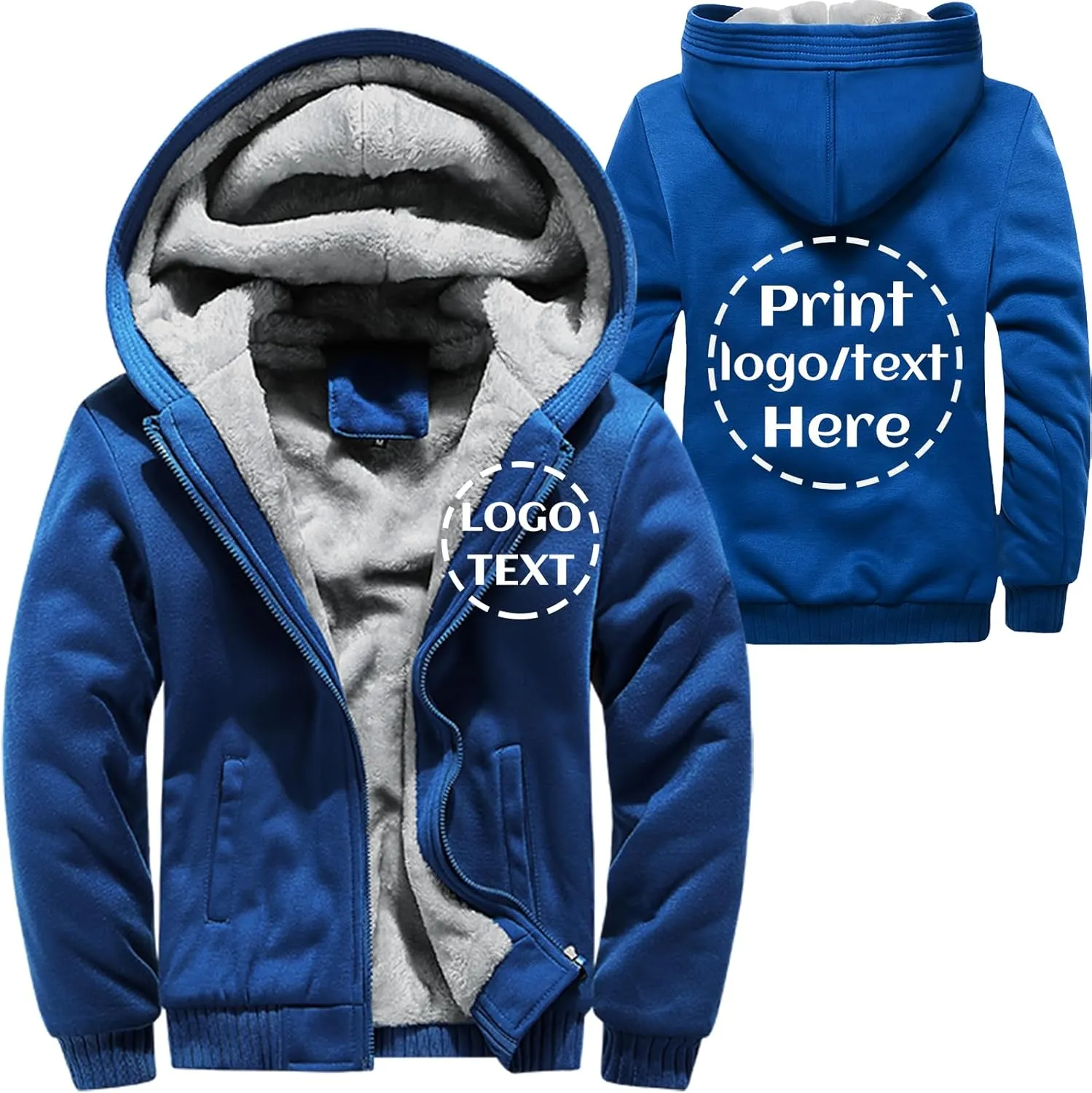 Custom Winter Warm Fleece Jacket Thick Sherpa Lined Zip Up Hoodies Heavyweight Sweatshirt Coat Team Workwear