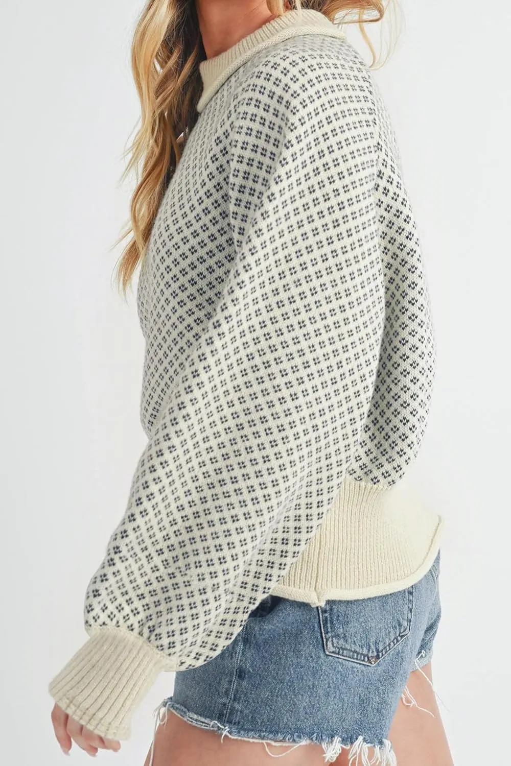 D-Sun Women Crewneck Plaid Sweater Long Sleeves Color Block Pullover Sweater Casual Winter Chunky Knit Ribbed Jumper Top