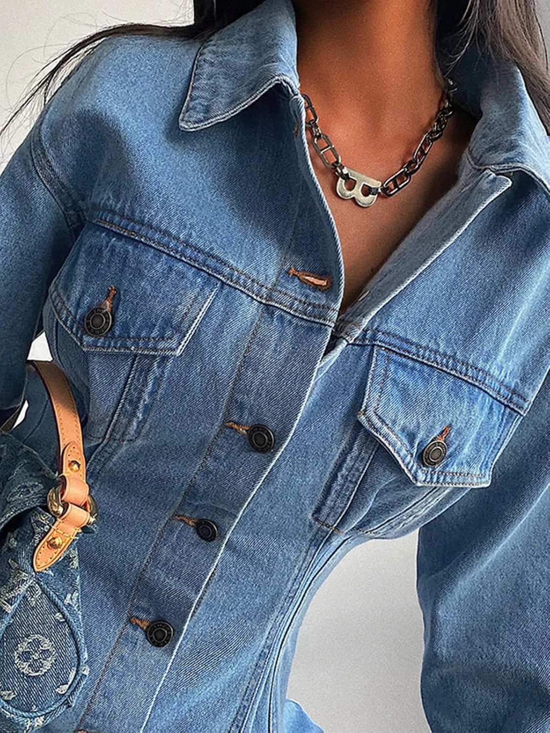 Denim Dress For Women Jackets Button Up Long Sleeve Lapel Basic Trendy Jean Romper