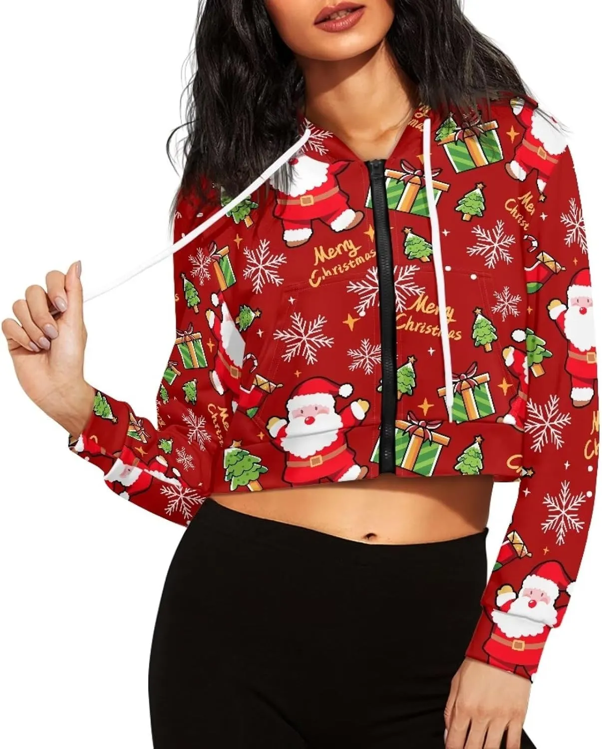 DISNIMO Women's Hooded Sweatshirt Long Sleeve Crop Top Pullover Shirt Casual Zip up Athletic Hoodie Jacket S-5XL