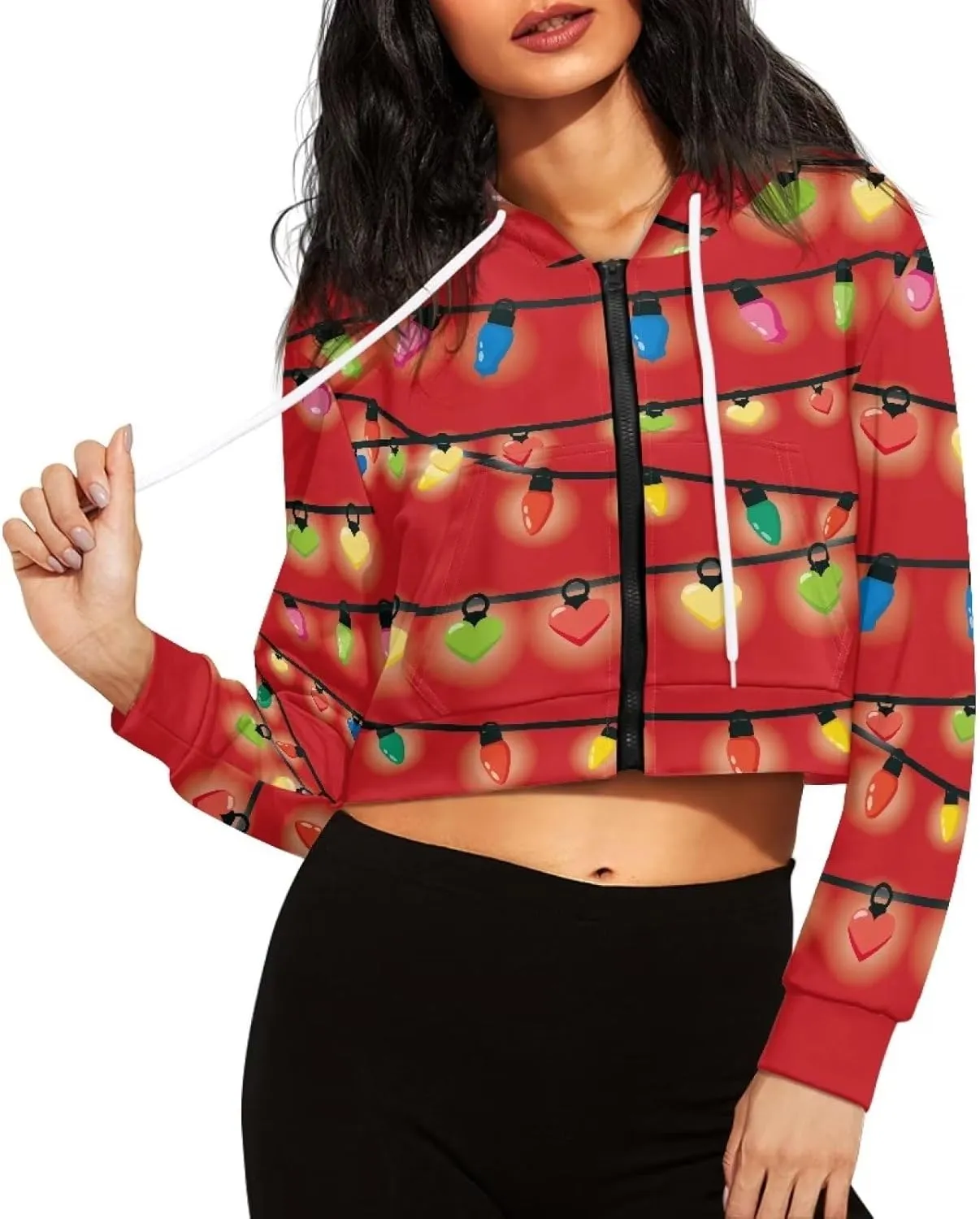 DISNIMO Women's Y2K Hoodies Casual Long Sleeve Zip Up Drawstring Cropped Hoodie Hooded Crop Jacket Top with Pockets