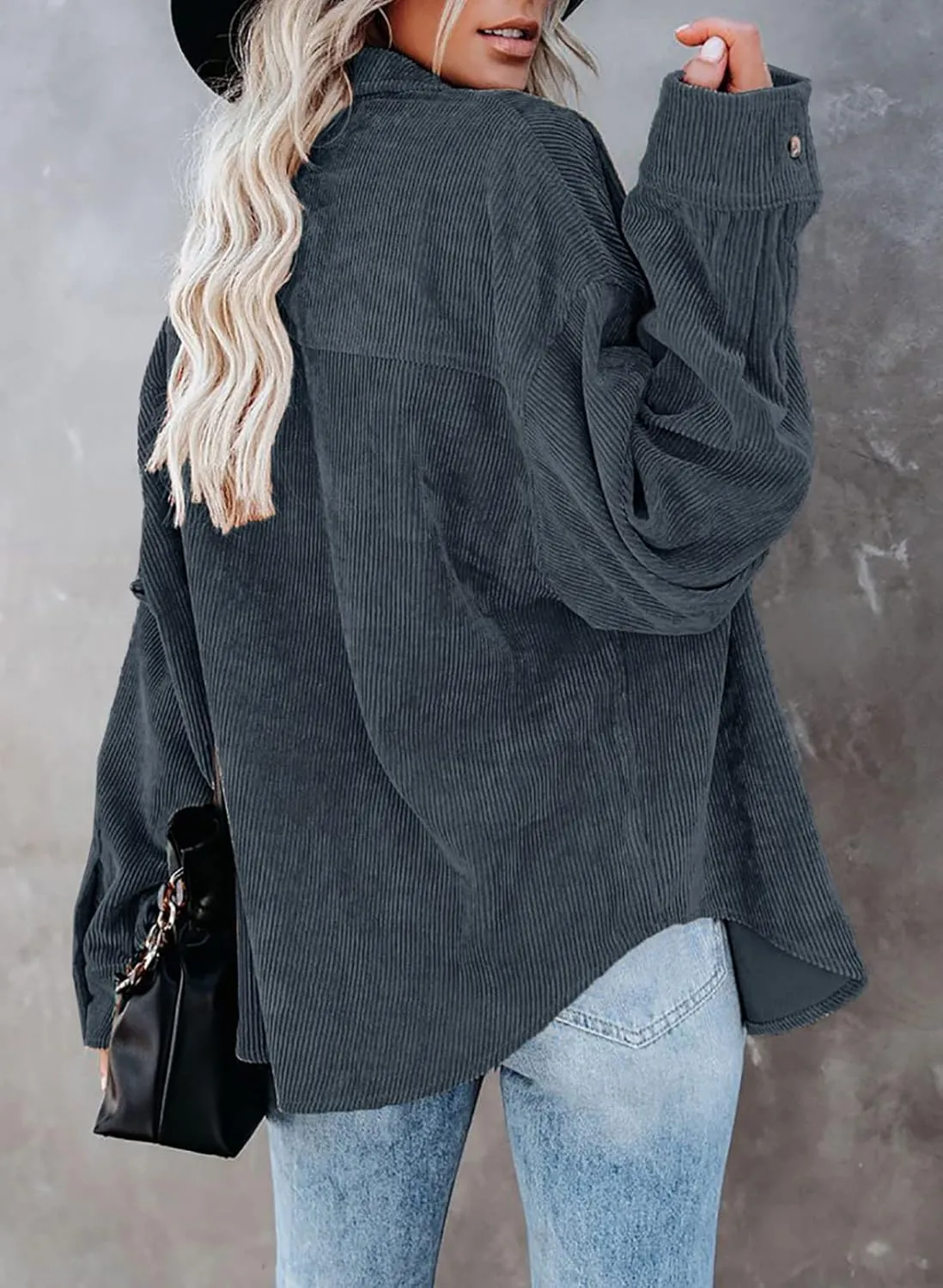 Dokotoo Womens Corduroy Button Down Shirts Boyfriend Long Sleeve Oversized Blouses Tops