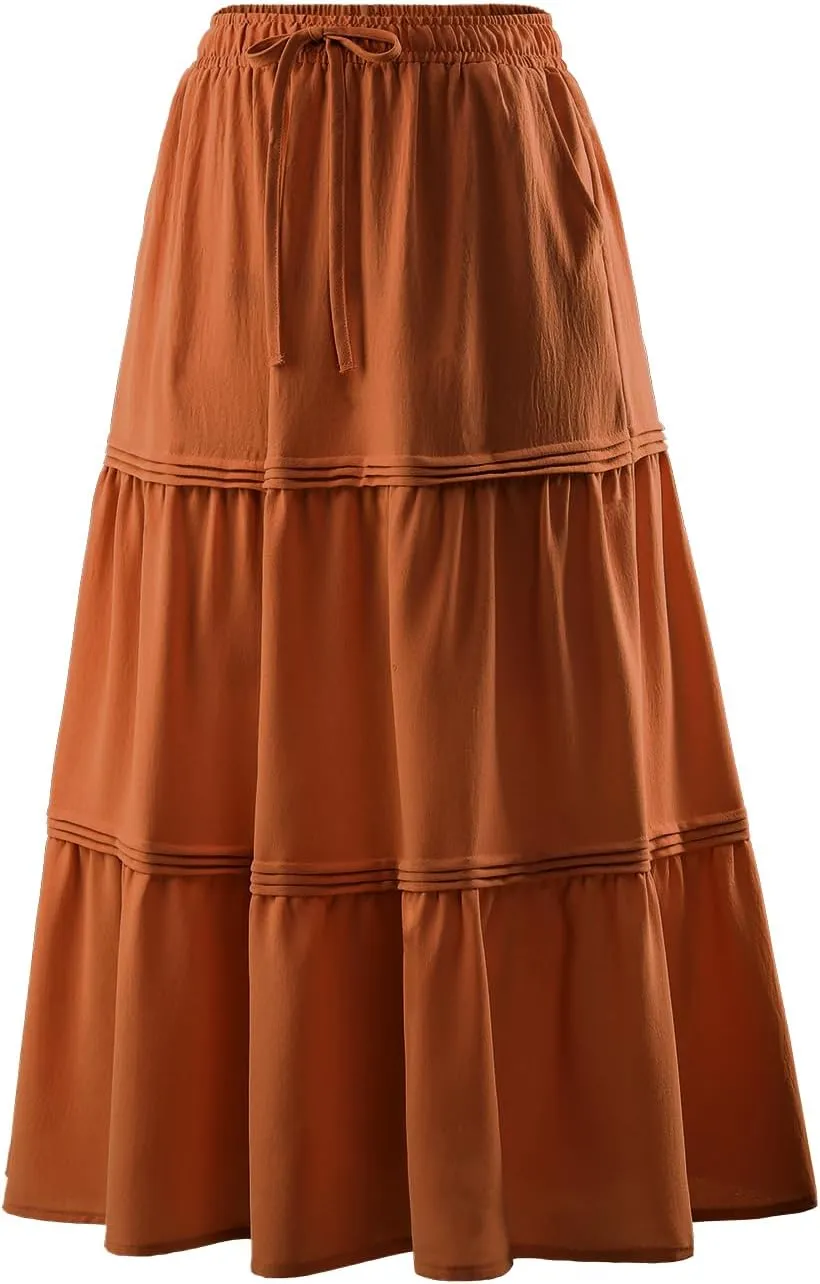 DRESSTELLS Women's Midi Skirts with Pockets Elastic High Waist Flowy Swing A Line Casual Long Skirt