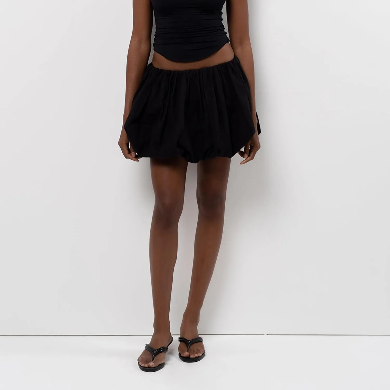 Engofs Women Y2k Bubble Ruffle Skirt Mini Hem Pleated Puffy Short Skirts Streetwear