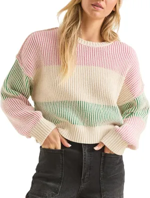 Esmeling Women’s Loose Striped Pullover Sweater Long Sleeve Crew Neck Color Block Knit Tops