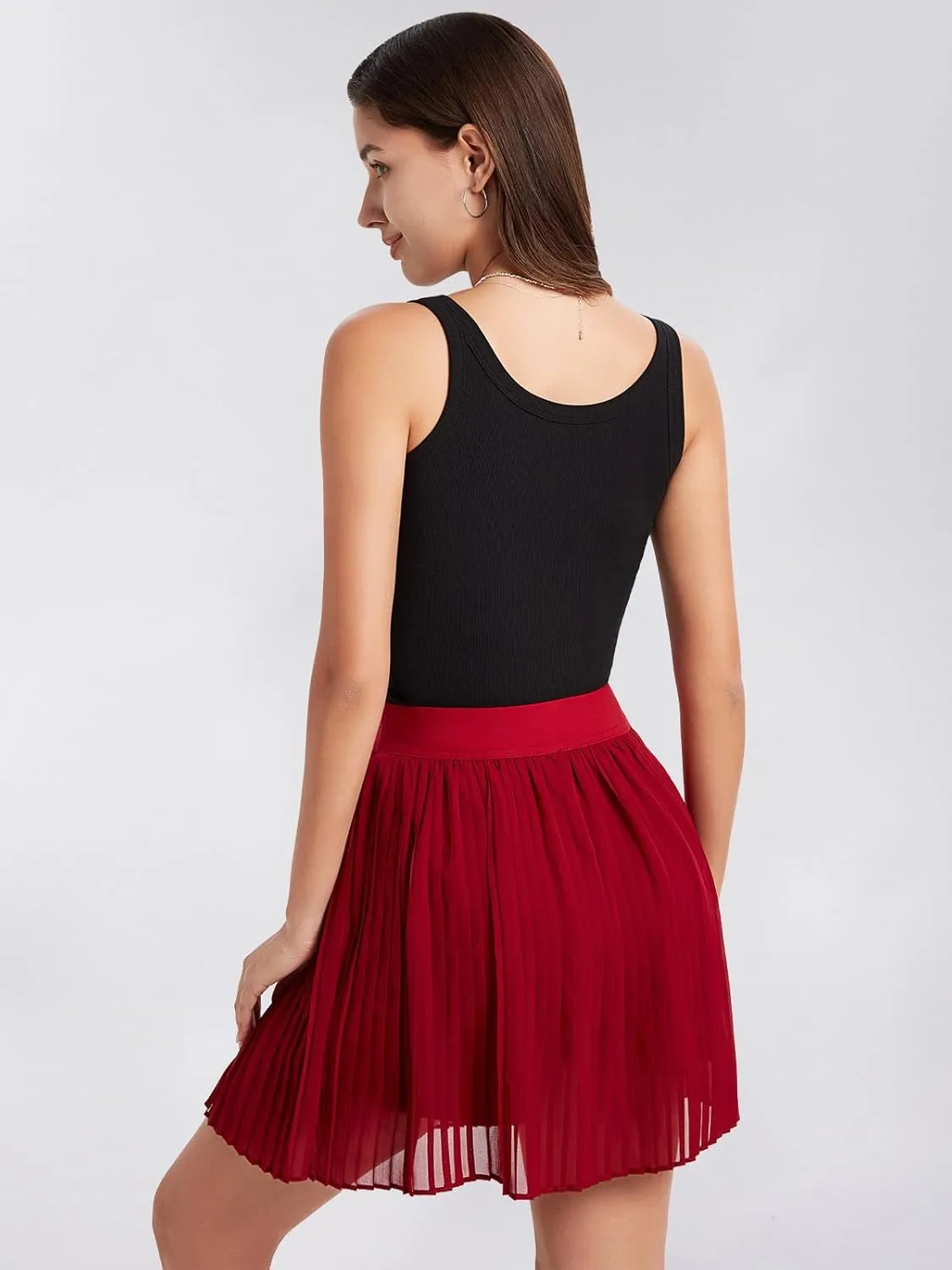 EXLURA Women's Summer Pleated High Elastic Waisted A-Line Mini Skirt Flowy Short Skirts with Shorts