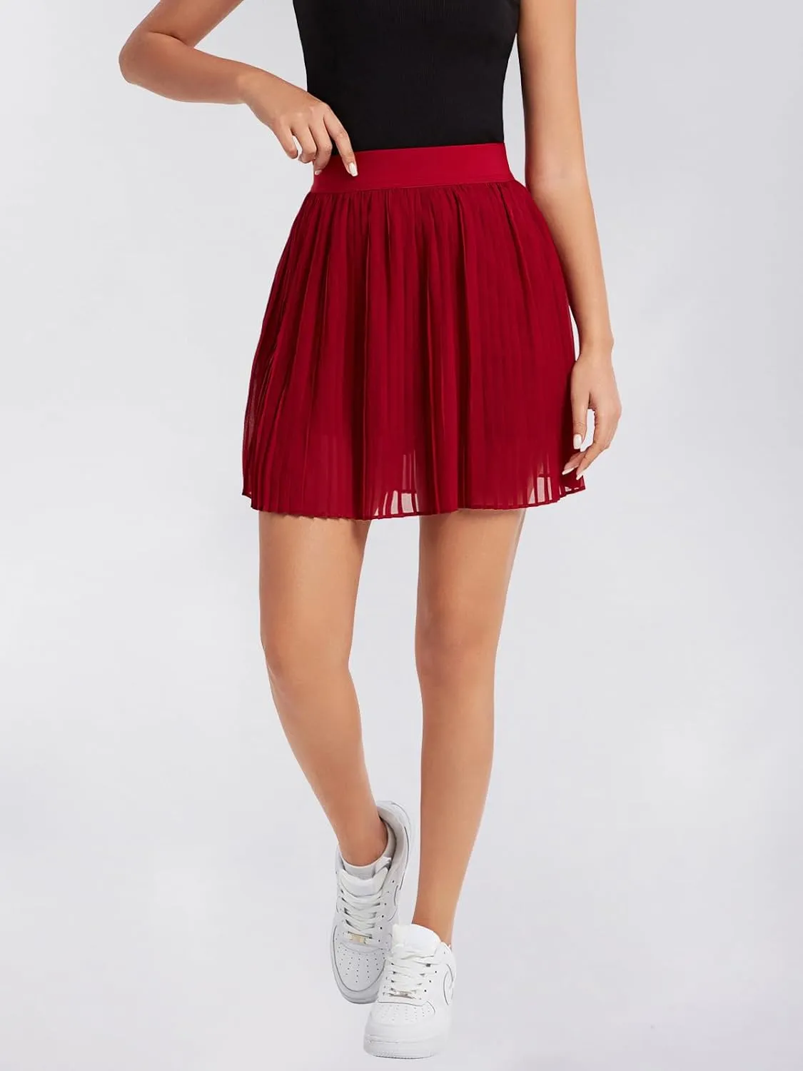 EXLURA Women's Summer Pleated High Elastic Waisted A-Line Mini Skirt Flowy Short Skirts with Shorts