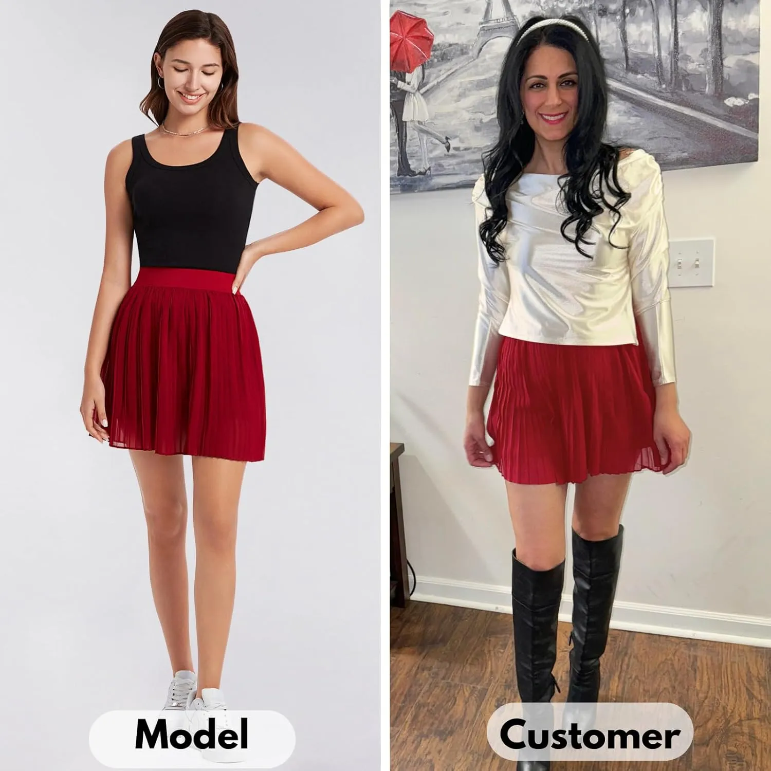 EXLURA Women's Summer Pleated High Elastic Waisted A-Line Mini Skirt Flowy Short Skirts with Shorts