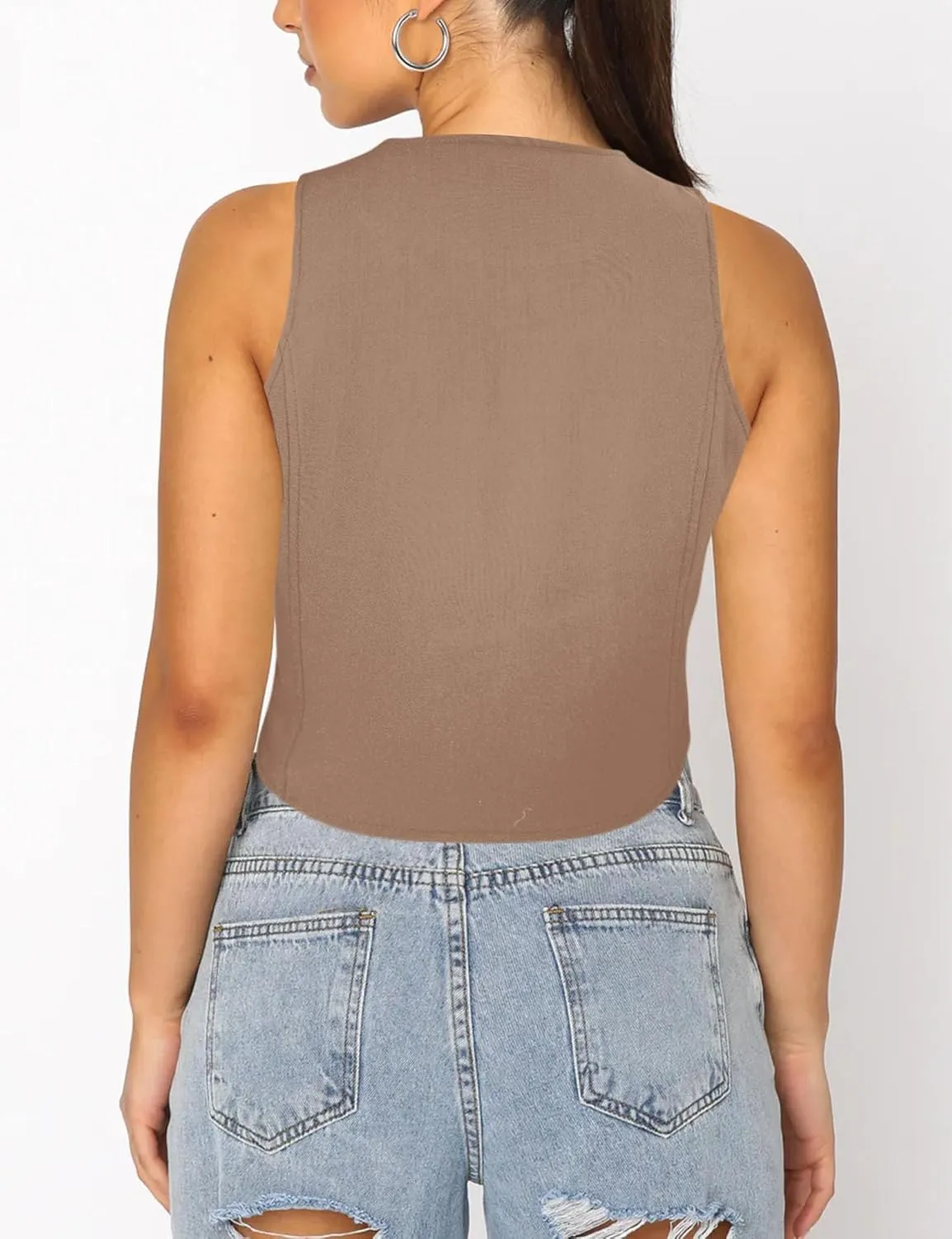 Fallorchid Women's Business Button Up Sleeveless Vest Crop Tops V Neck Jacket Waistcoat
