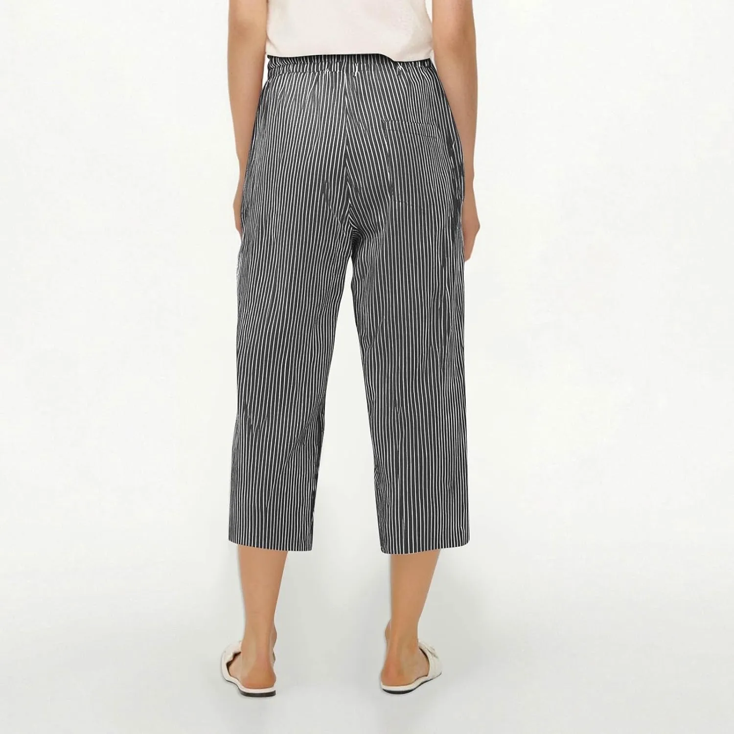 fanmpghleoo Pinstripe Pants Women Cropped Drawstring Striped Linen Pants Women Summer Casual Loose Linen Capris with Pockets