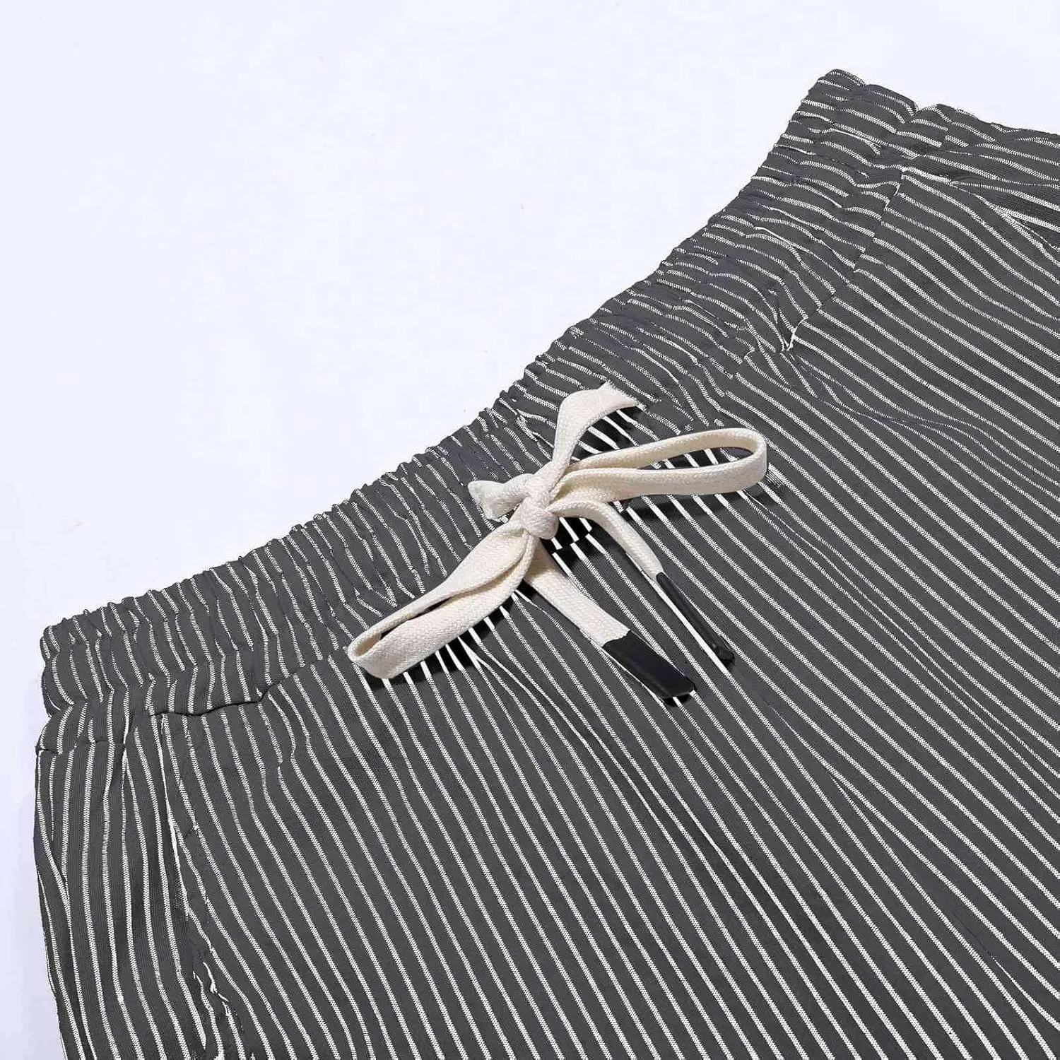 fanmpghleoo Pinstripe Pants Women Cropped Drawstring Striped Linen Pants Women Summer Casual Loose Linen Capris with Pockets