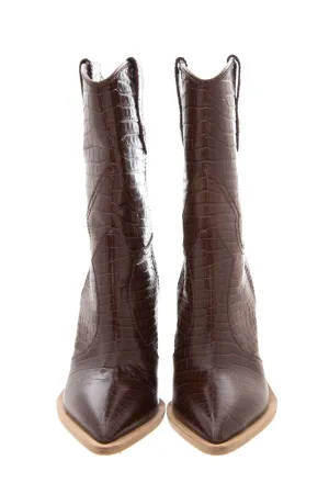 Fendi Brown Croc Embossed Cowboy Boots SZ 39.5