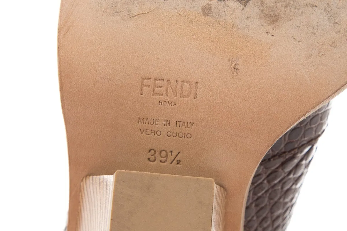 Fendi Brown Croc Embossed Cowboy Boots SZ 39.5