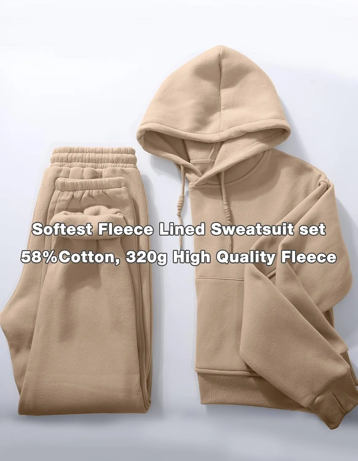 Flygo Womens Fleece 2 Piece Outfits Sweatsuit Crop Pullover Sweatshirt Joggers Pants Tracksuit Set
