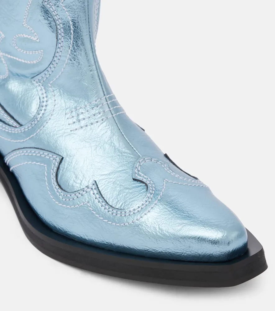 Ganni Embroidered metallic cowboy boots