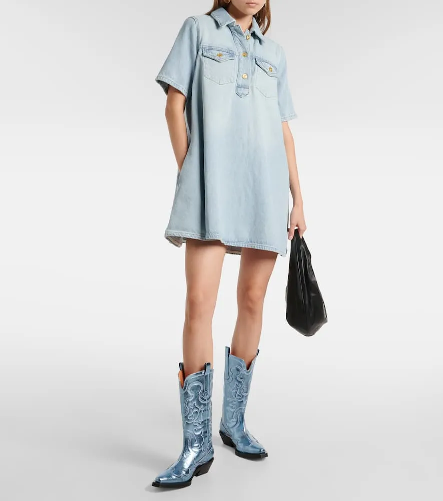 Ganni Embroidered metallic cowboy boots