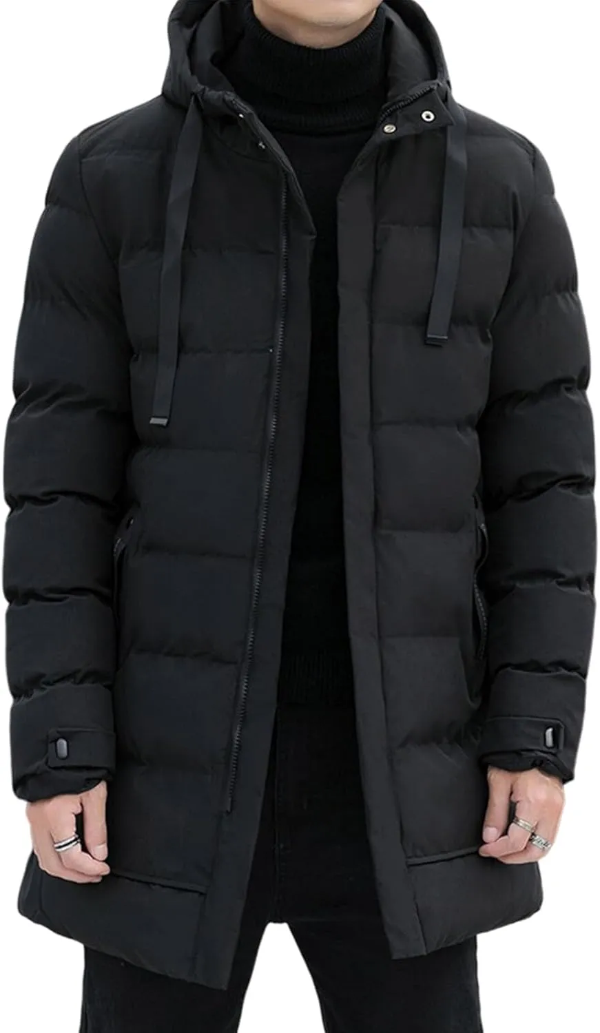 Gihuo Men's Winter Puffer Jacket Hooded Zip Up Long Coat Warm Quilted Padded Jackets with Pockets