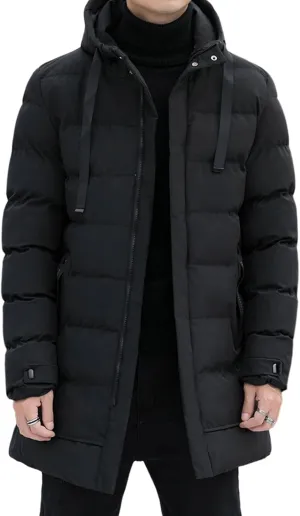 Gihuo Men's Winter Puffer Jacket Hooded Zip Up Long Coat Warm Quilted Padded Jackets with Pockets