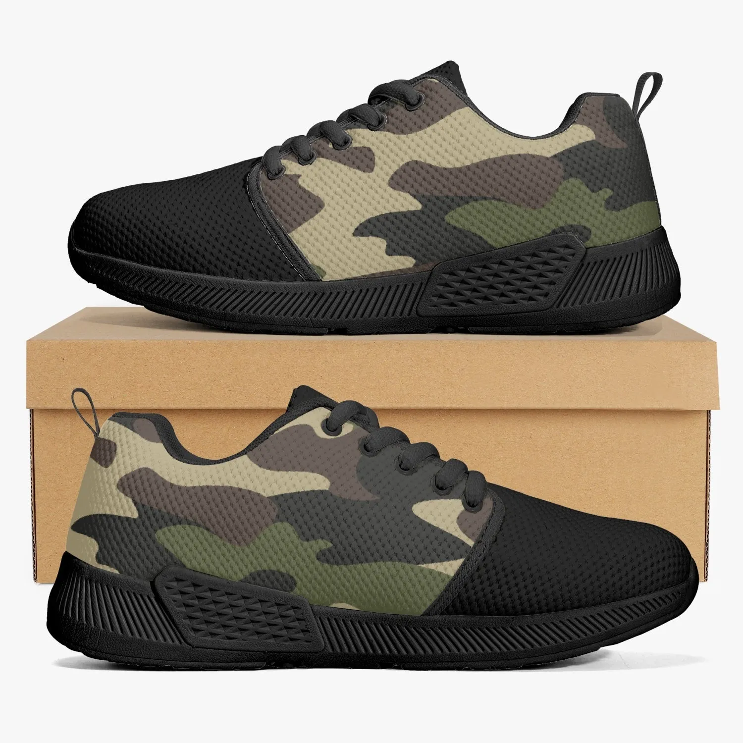 Green Camo Mesh Running Shoes - White/Black Sole