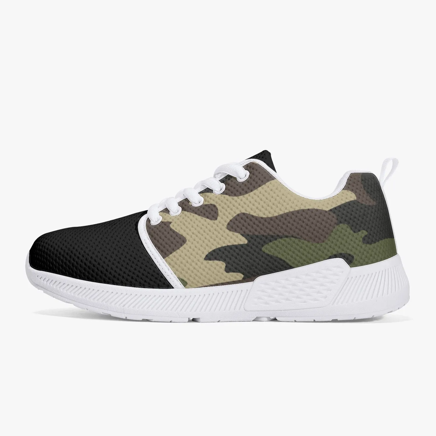 Green Camo Mesh Running Shoes - White/Black Sole