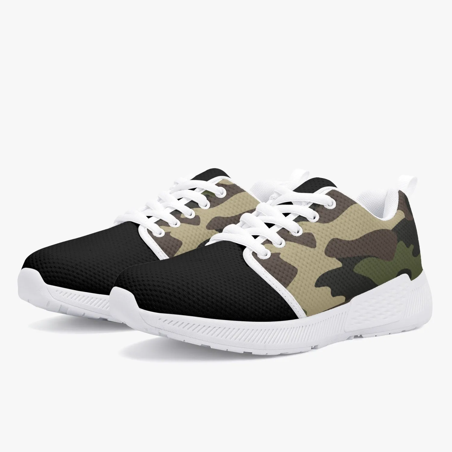 Green Camo Mesh Running Shoes - White/Black Sole