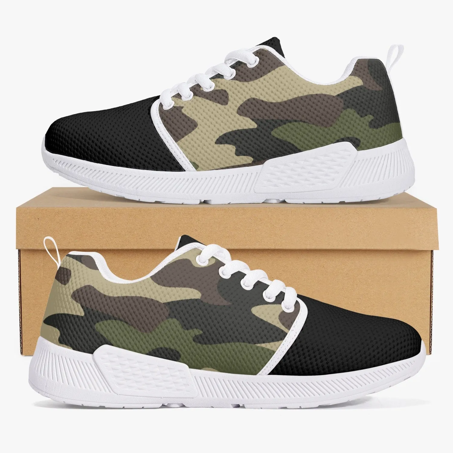 Green Camo Mesh Running Shoes - White/Black Sole