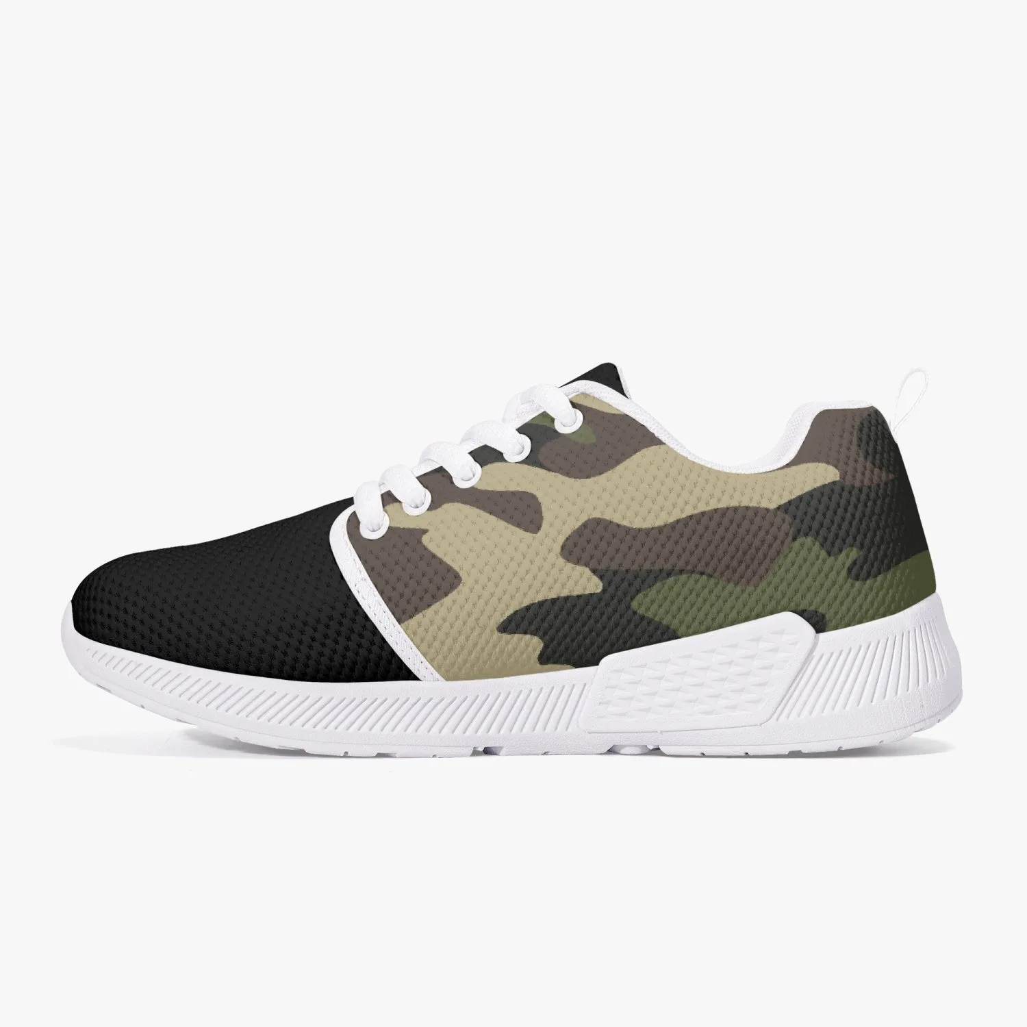 Green Camo Mesh Running Shoes - White/Black Sole