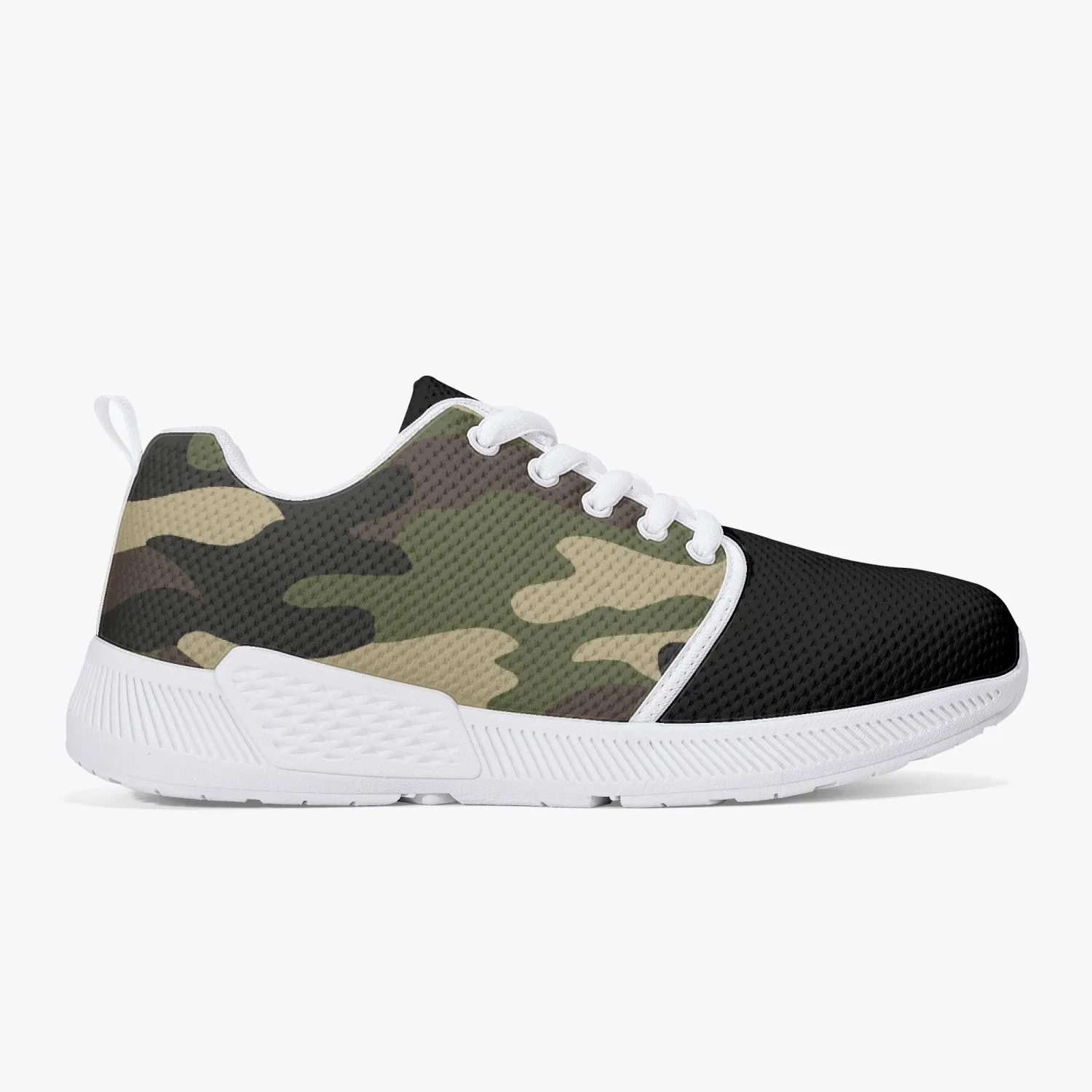 Green Camo Mesh Running Shoes - White/Black Sole