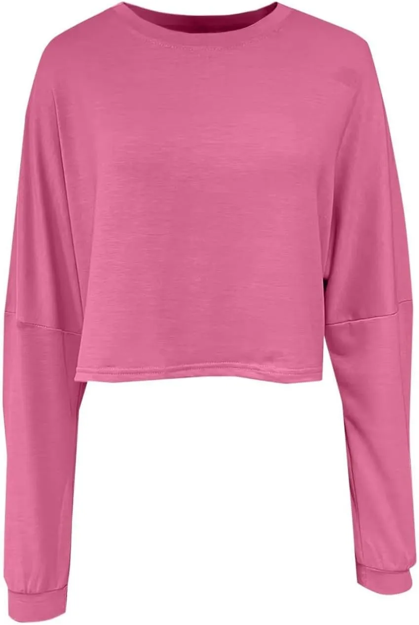 Gumipy Crewneck Sweatshirts Women Long Sleeve Cropped Sweatshirt Sweater Trendy Drop Shoulder Pullover Tops Comfy Winter Tops