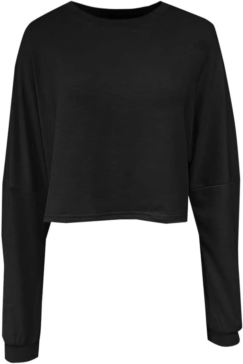 Gumipy Crewneck Sweatshirts Women Long Sleeve Cropped Sweatshirt Sweater Trendy Drop Shoulder Pullover Tops Comfy Winter Tops