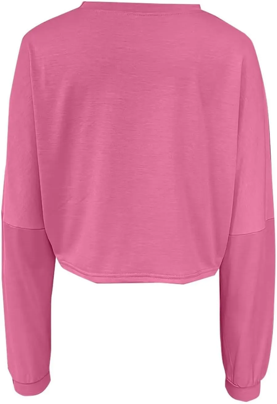 Gumipy Crewneck Sweatshirts Women Long Sleeve Cropped Sweatshirt Sweater Trendy Drop Shoulder Pullover Tops Comfy Winter Tops