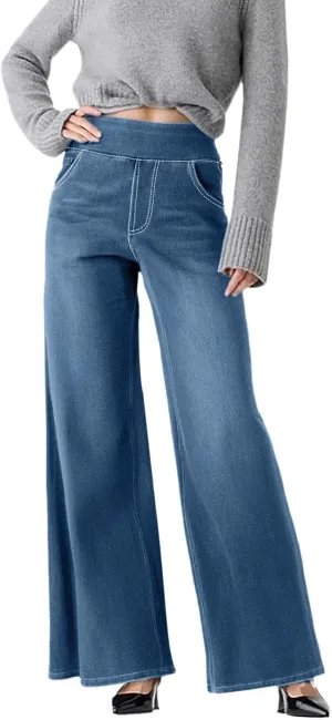 High Waist Wide Leg Jeans for Women Loose Stretch Denim Pant with Pocket Stylish Workout Travel Skinny Casual Outfits