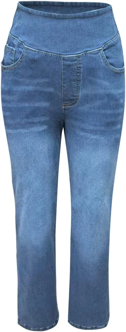 High Waist Wide Leg Jeans for Women Loose Stretch Denim Pant with Pocket Stylish Workout Travel Skinny Casual Outfits