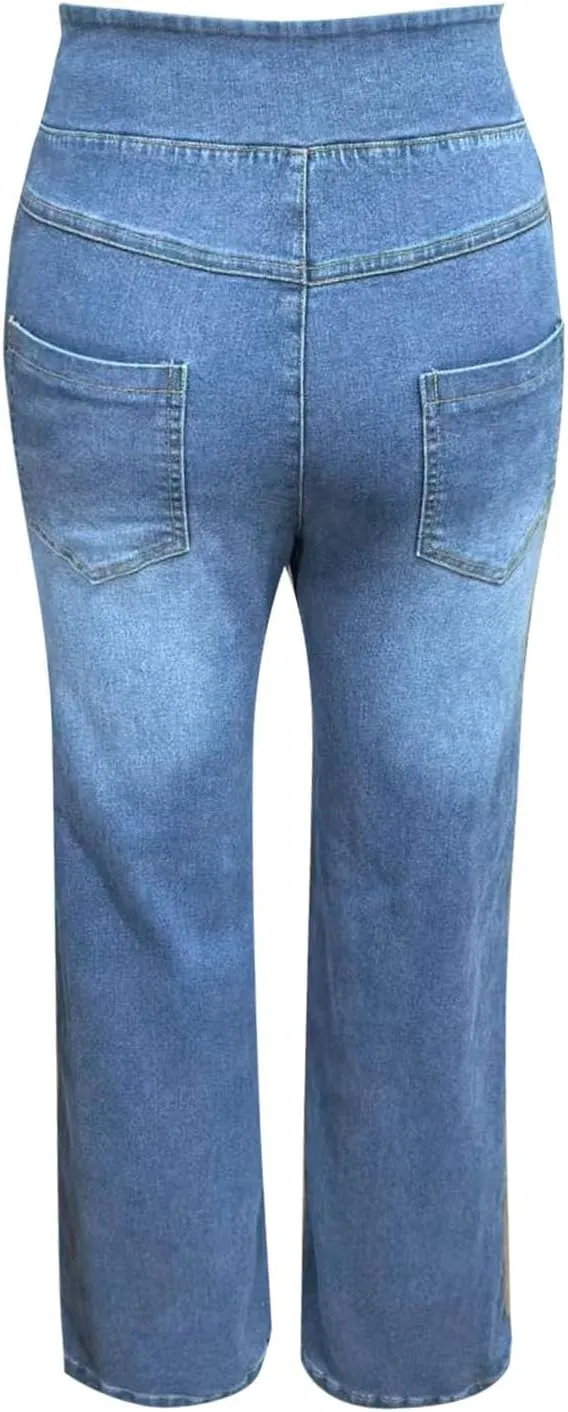 High Waist Wide Leg Jeans for Women Loose Stretch Denim Pant with Pocket Stylish Workout Travel Skinny Casual Outfits