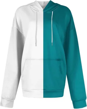 Hoodies for Women Casual Long Sleeve Color Block Tops Oversized Sweatshirts Cute Loose Fitted Pullover with Pockets