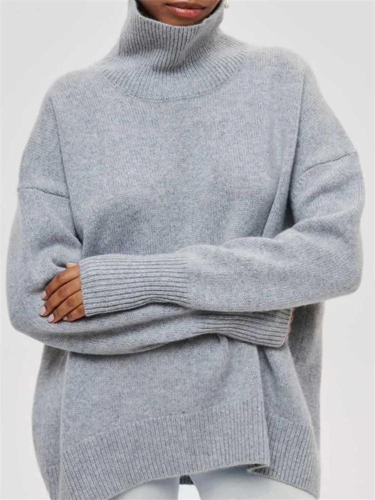 HOULENGS Women's Oversized Turtleneck Pullover Sweater Long Sleeve Chunky Knit Jumper Tops