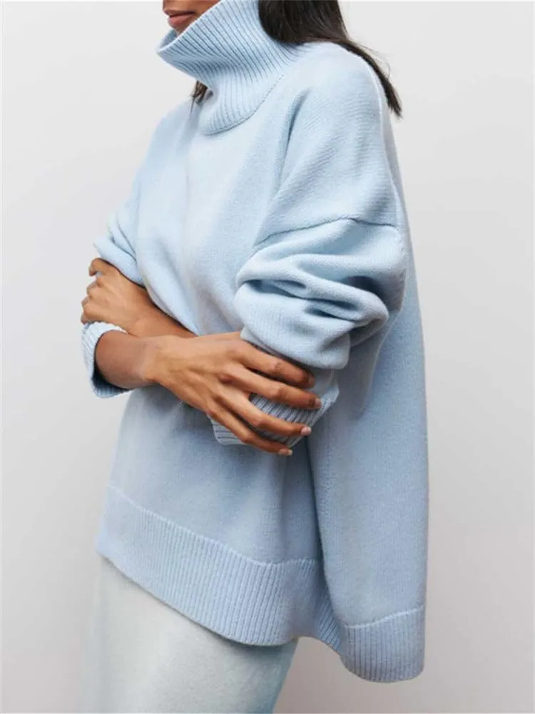 HOULENGS Women's Oversized Turtleneck Pullover Sweater Long Sleeve Chunky Knit Jumper Tops
