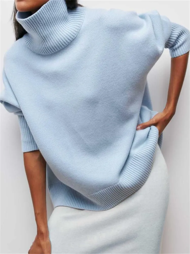 HOULENGS Women's Oversized Turtleneck Pullover Sweater Long Sleeve Chunky Knit Jumper Tops