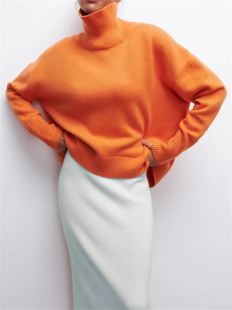 HOULENGS Women's Oversized Turtleneck Pullover Sweater Long Sleeve Chunky Knit Jumper Tops