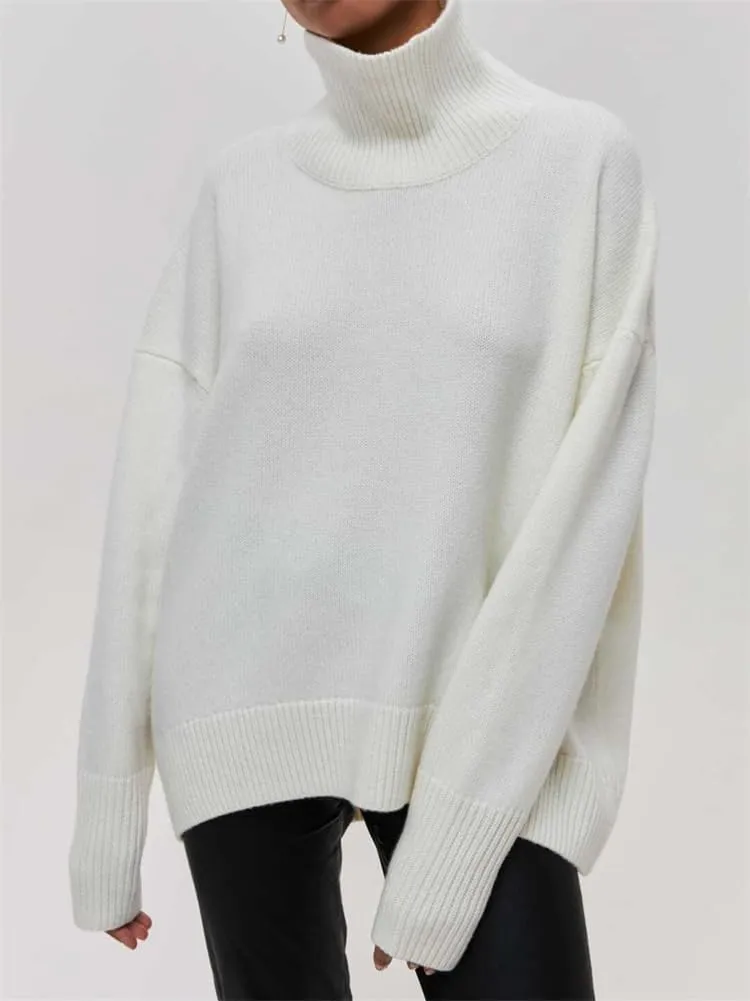 HOULENGS Women's Oversized Turtleneck Pullover Sweater Long Sleeve Chunky Knit Jumper Tops