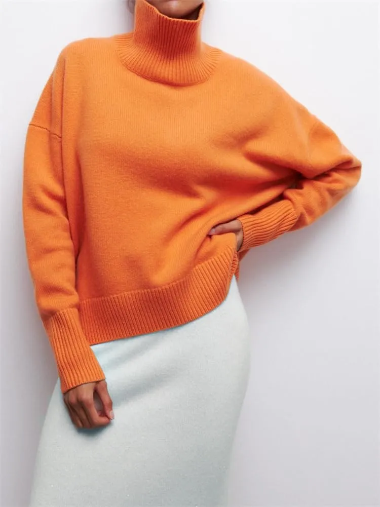 HOULENGS Women's Oversized Turtleneck Pullover Sweater Long Sleeve Chunky Knit Jumper Tops