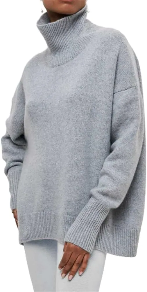 HOULENGS Women's Oversized Turtleneck Pullover Sweater Long Sleeve Chunky Knit Jumper Tops