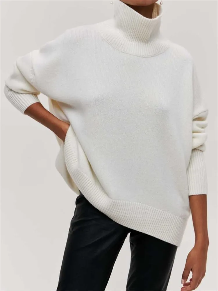 HOULENGS Women's Oversized Turtleneck Pullover Sweater Long Sleeve Chunky Knit Jumper Tops