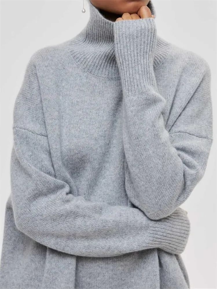 HOULENGS Women's Oversized Turtleneck Pullover Sweater Long Sleeve Chunky Knit Jumper Tops