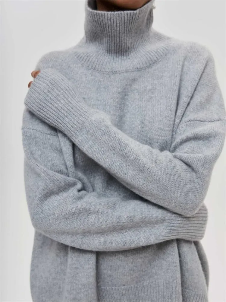 HOULENGS Women's Oversized Turtleneck Pullover Sweater Long Sleeve Chunky Knit Jumper Tops