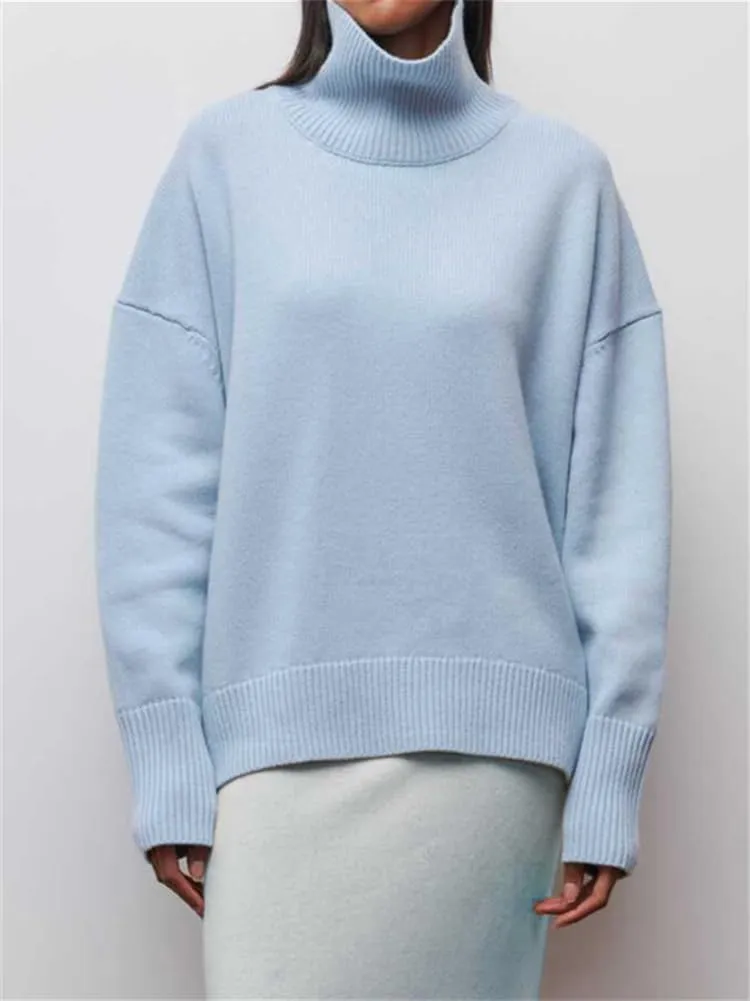 HOULENGS Women's Oversized Turtleneck Pullover Sweater Long Sleeve Chunky Knit Jumper Tops