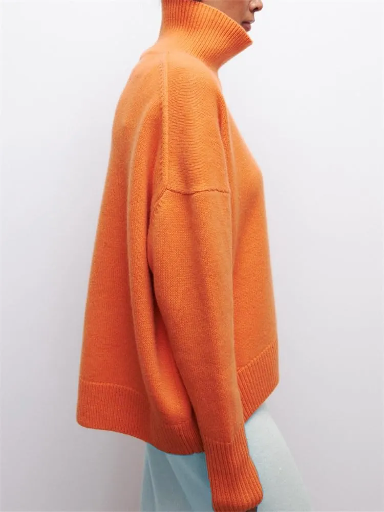 HOULENGS Women's Oversized Turtleneck Pullover Sweater Long Sleeve Chunky Knit Jumper Tops