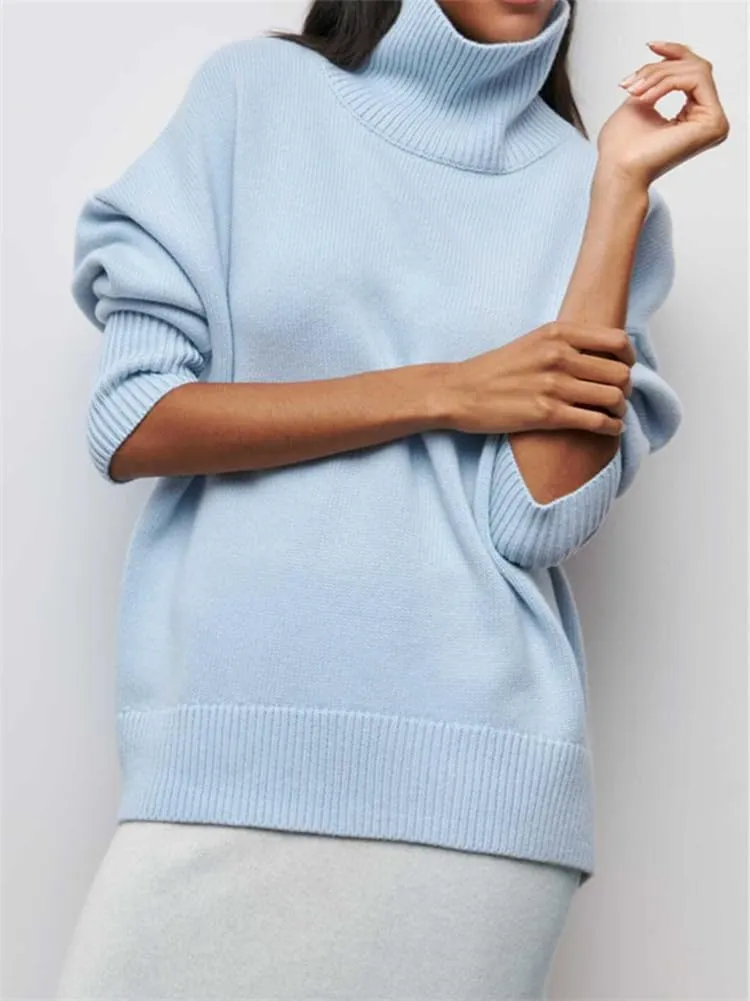 HOULENGS Women's Oversized Turtleneck Pullover Sweater Long Sleeve Chunky Knit Jumper Tops