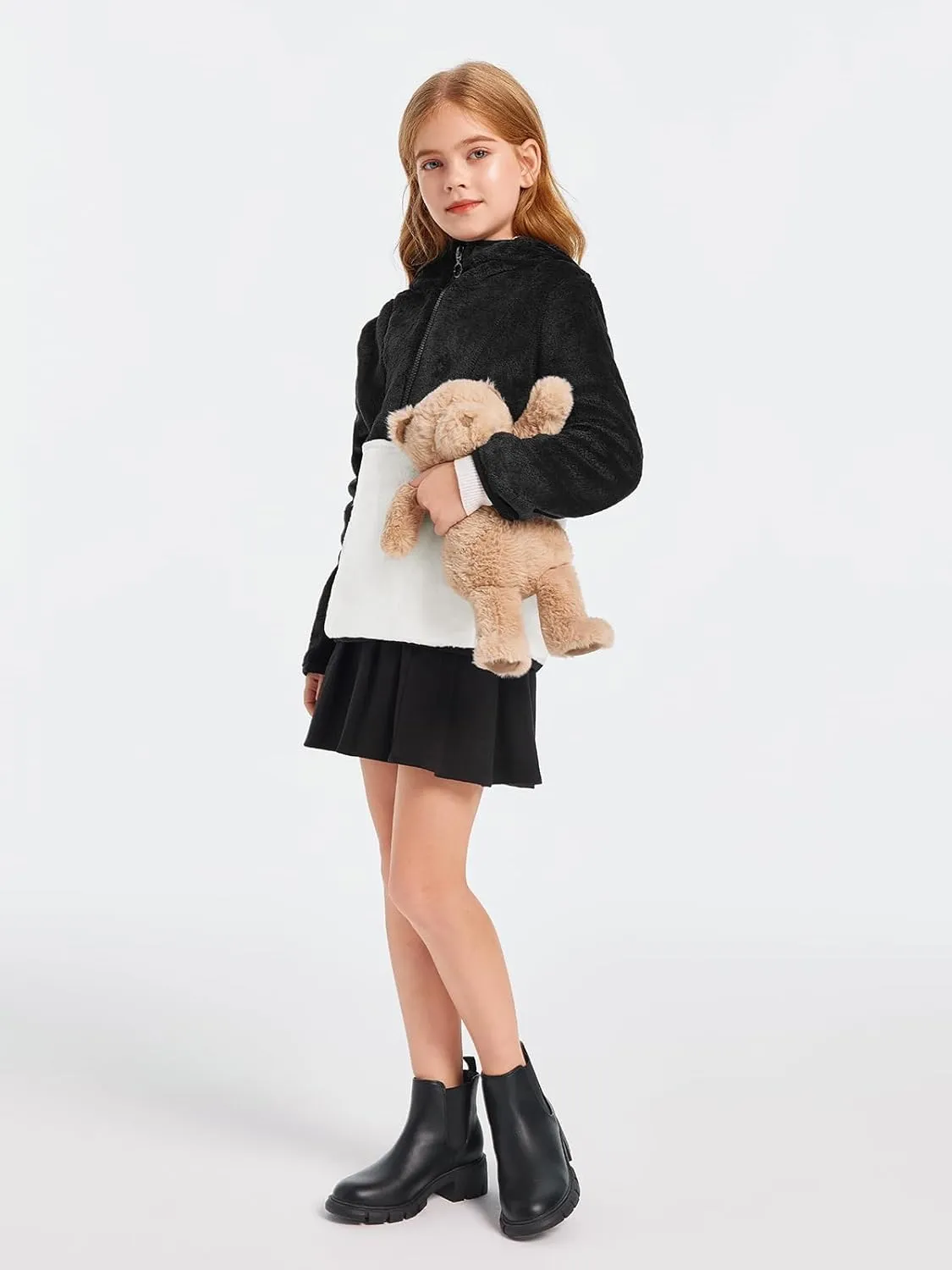 Imily Bela Girls Fuzzy Sherpa Hoodies Kids Trendy Fleece Color Block Half Zip Pullover Sweatshirt with Pocket